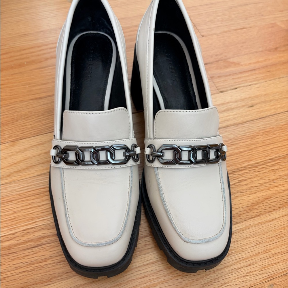 Sanctuary Cream Loafers with Silver Chain